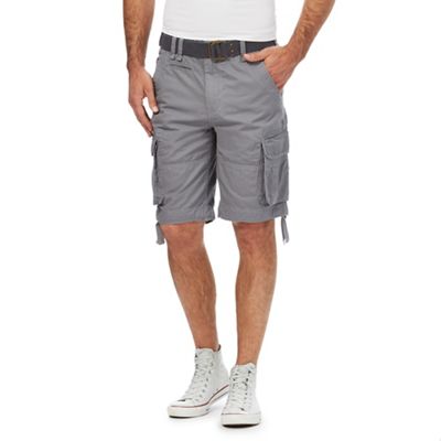 Light grey printed belted chino shorts